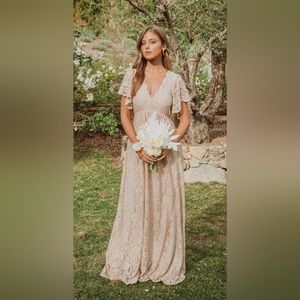 Show Me Your Mumu NWT Sandra Maxi Dress In Champagne Forever Lace Size:XS